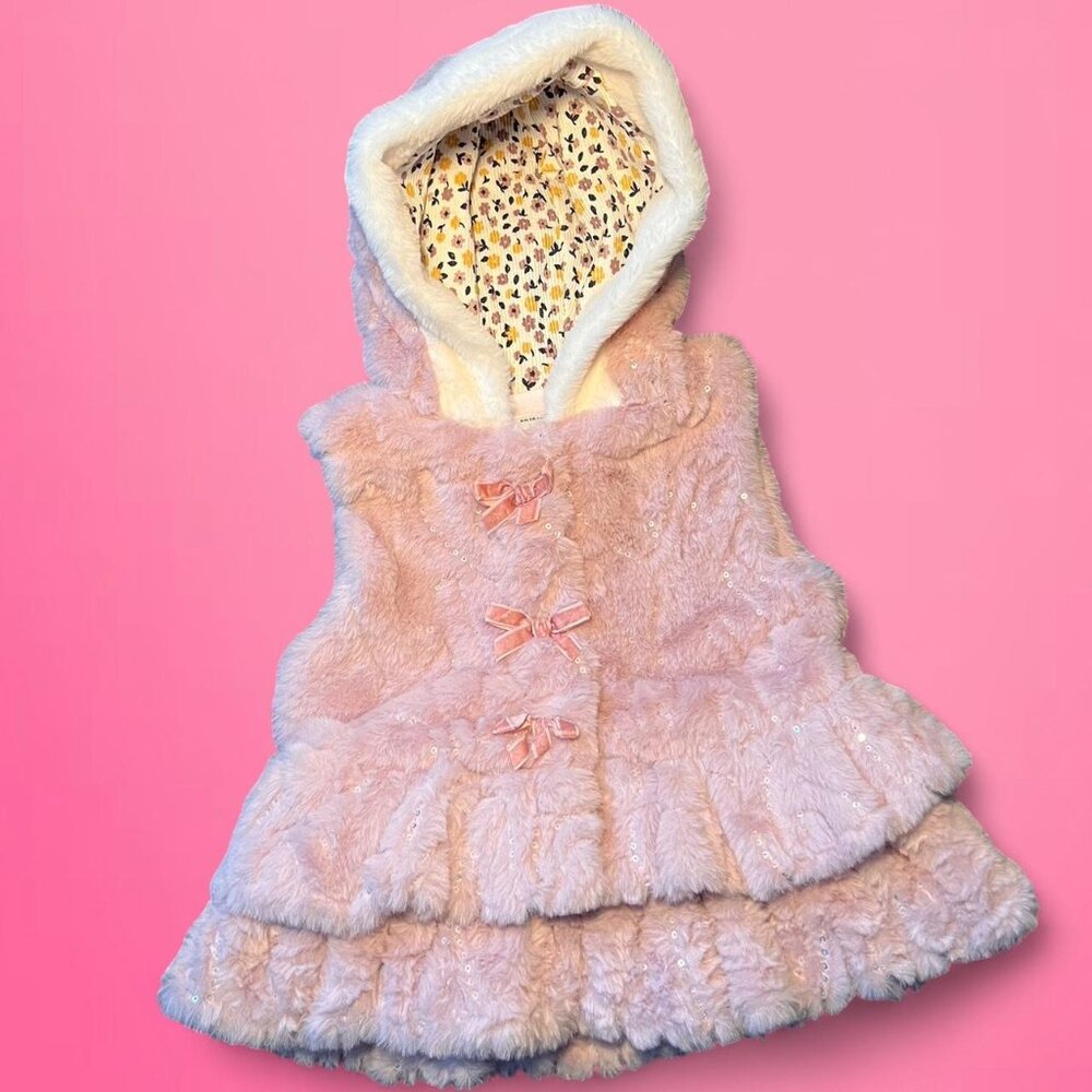 Little Lass baby toddler fur vest 18 month pink sequins dressy